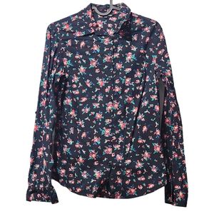 Terranova Floral Collared Cotton Long Sleeve Blouse